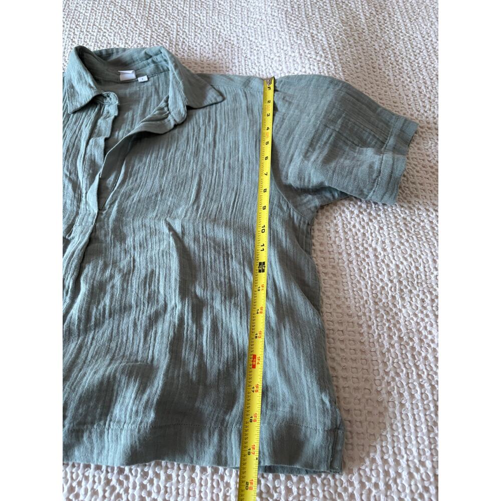 Gap 100% Cotton Crinkle Gauze Split Neck Top Olive Green lagenlook boho - Picture 6 of 7